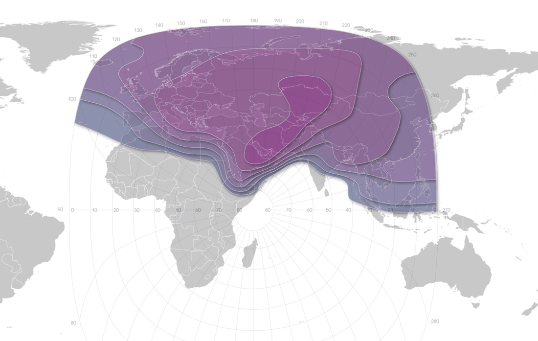 Карта покрытия спутника ямал 601